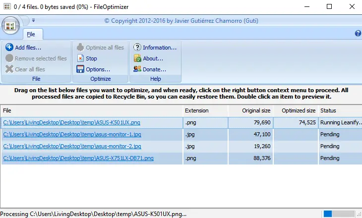 Compress images with FileOptimizer