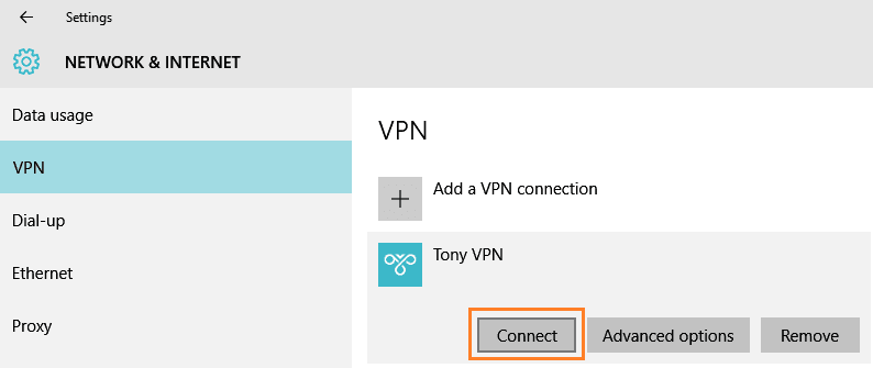 Connect to a VPN in Windows 10