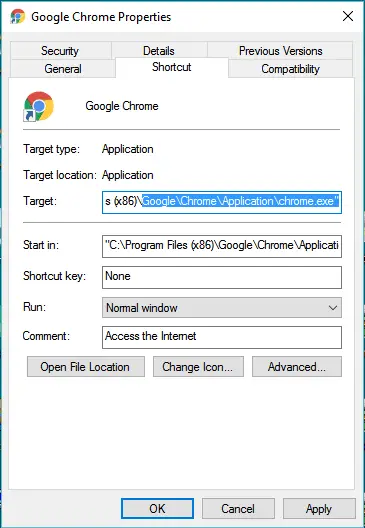 Default Google Chrome Target
