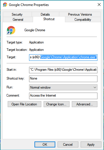 Default Google Chrome Target