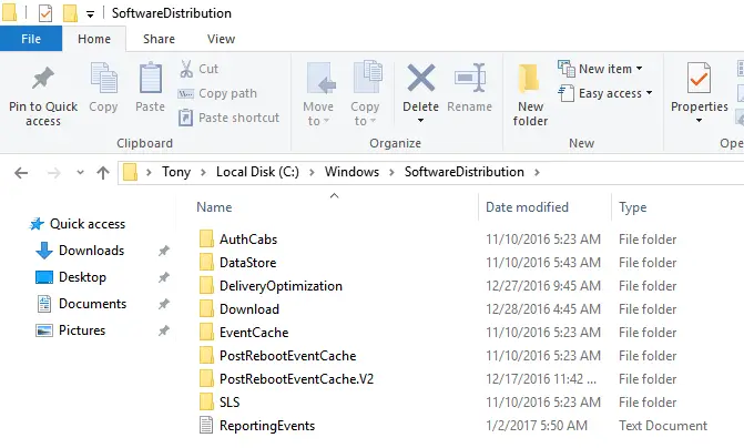 Delete SoftwareDistribution folder in Windows