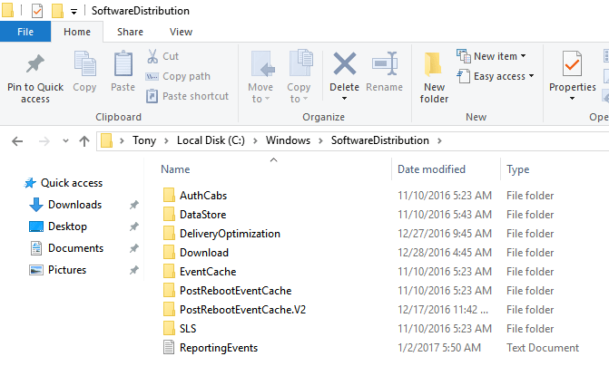 Delete SoftwareDistribution folder in Windows