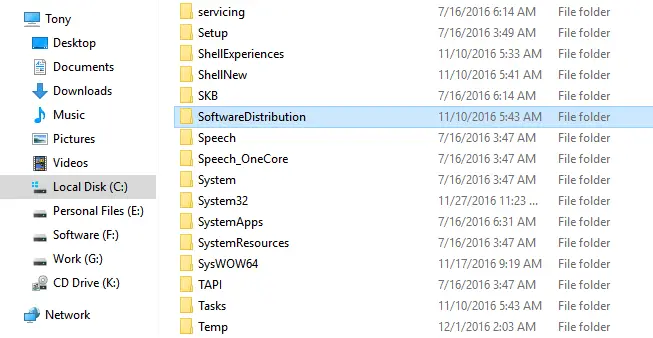 Delete SoftwareDistribution Folder