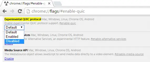 Disable QUIC Tool On Google Chrome