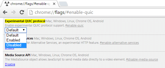 Disable QUIC Tool On Google Chrome