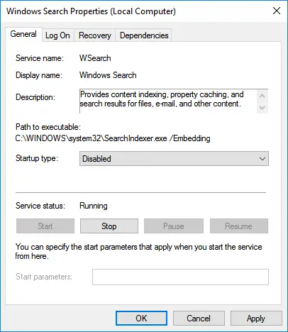 Disable Windows Search