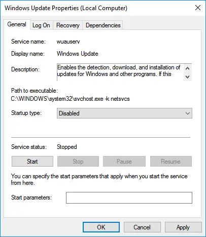 Disable WUAUSERV - Windows Update