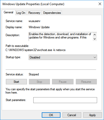 Disable WUAUSERV - Windows Update