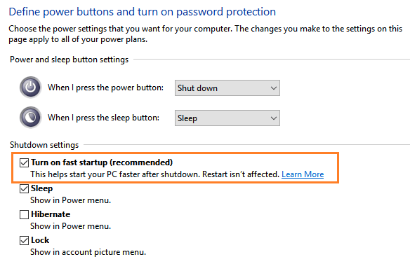 Enable Fast Startup in Windows 10