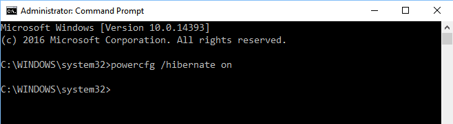 Command Prompt: Enable Hibernate in Windows 10