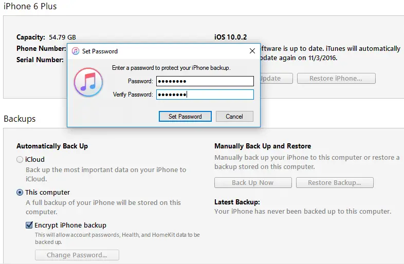Encrypt iPhone backup