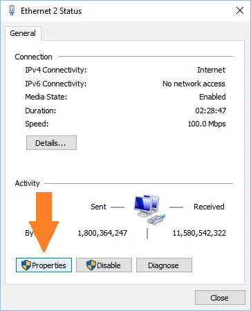 Status of Ethernet connection