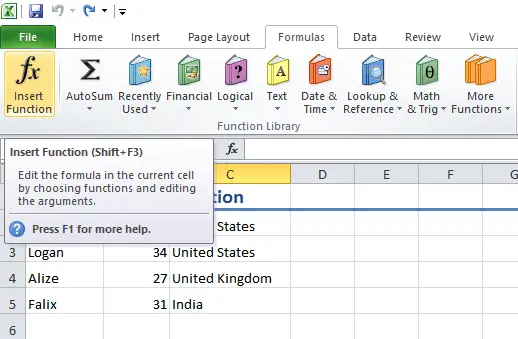Microsoft Excel formulas
