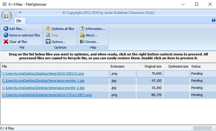 FileOptimizer resize images without losing quality