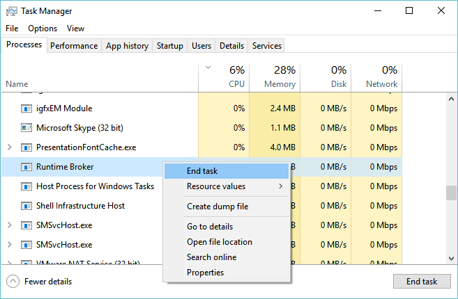 Force Quit Runtime Broker