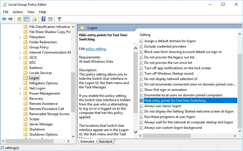 How To Disable Fast User Switching In Windows 10 | WhatsaByte