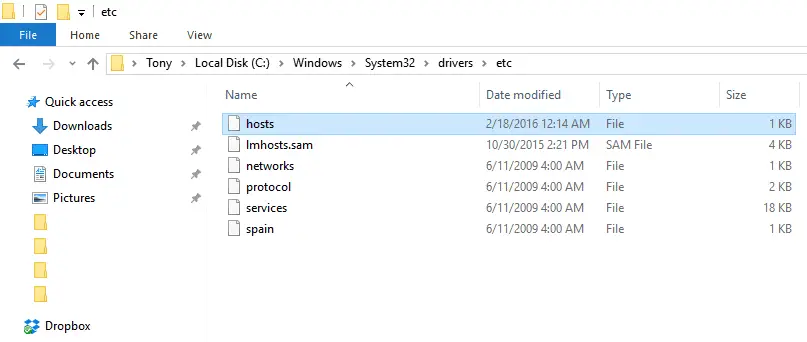 The Windows hosts file