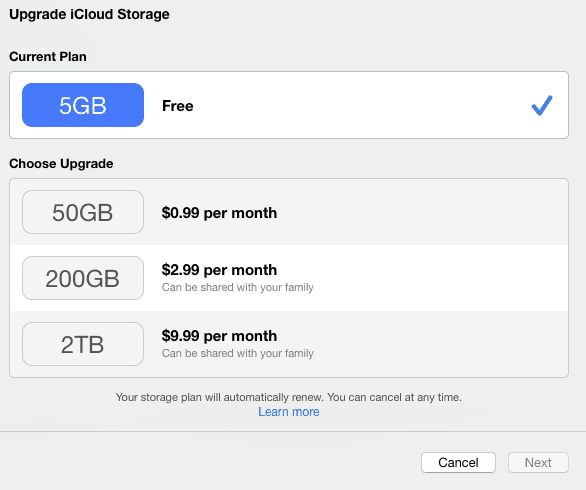 iCloud Backup Pricing