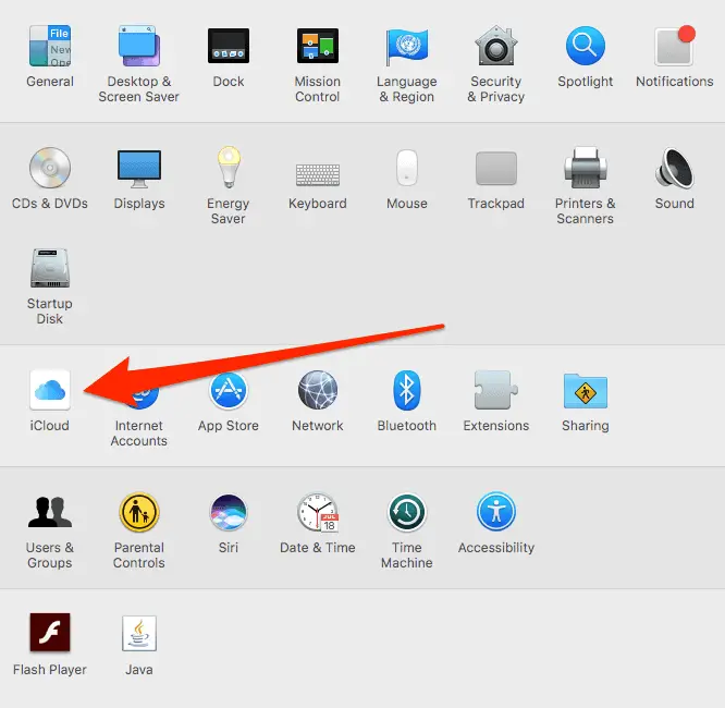 Where to find iCloud in System Preferences