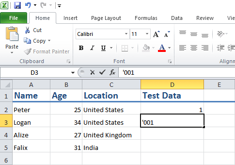 Insert number that starting with zero in Microsoft Excel