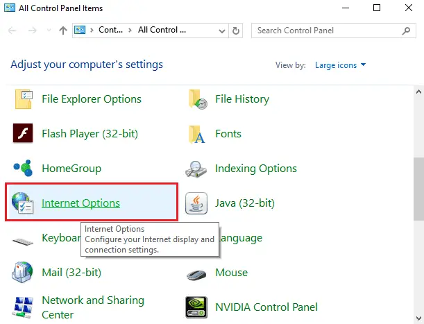 Windows Internet Options In Control Panel