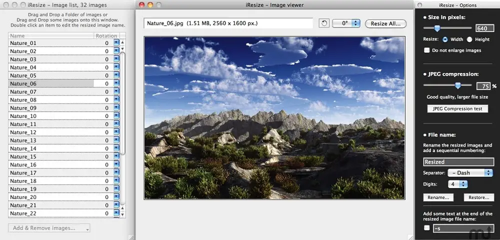 iResize, free images compress and resize for Mac OS X