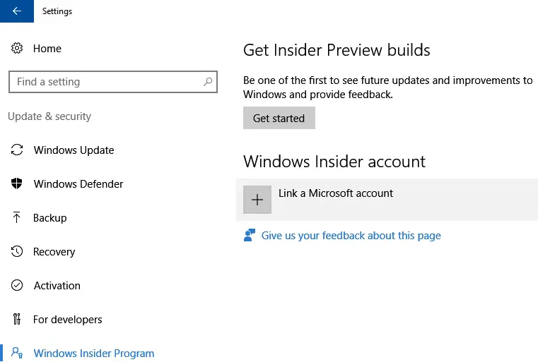Windows 10 Insider Program: Link a Microsoft account