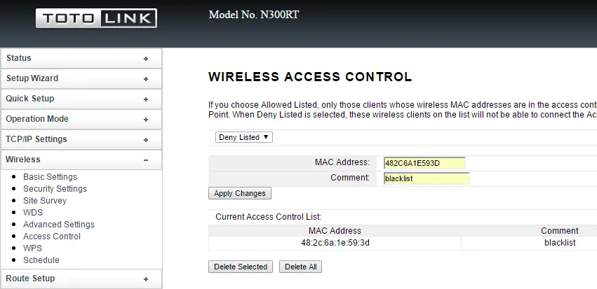 MAC Filter in Wireless Router
