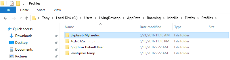 MyFirefox Profile Folder