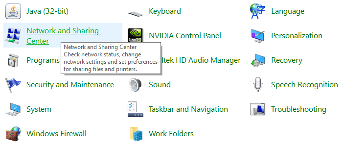 Network and Sharing Center