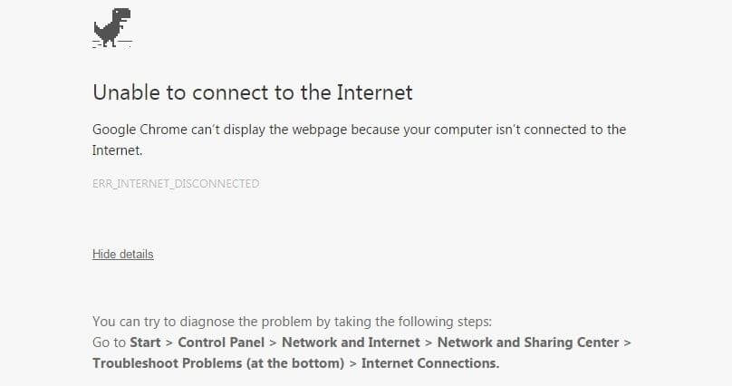 internet not working in chrome