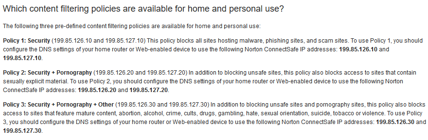 Pre-defined Norton DNS