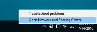Open Network and Sharing Center in Windows 10