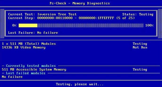 RAM memory test in PC Check