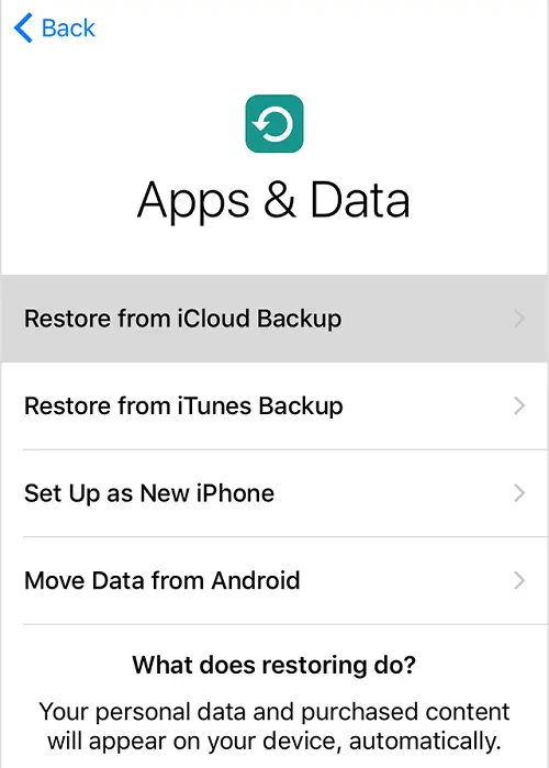 Restore iPhone from iCloud backup