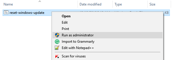Run reset Windows Update .BAT file