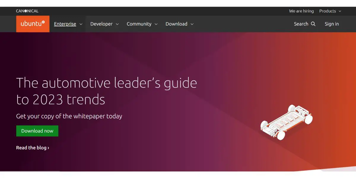 screenshot of Ubuntu homepage website 2023 April