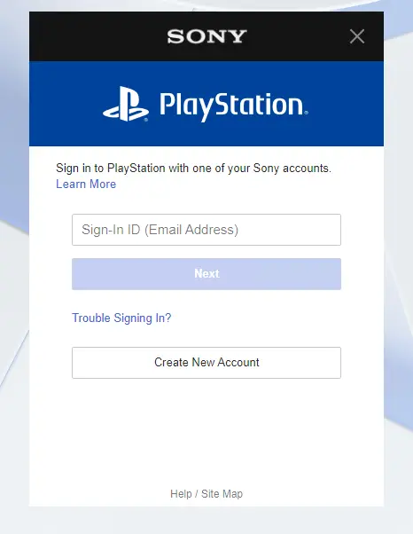 screenshot of log in to playstation network, concept is user being signed out or signing in