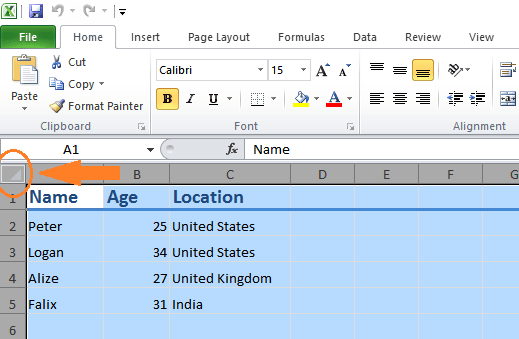 excel select all rows below