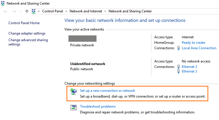 Set up a new connection or network