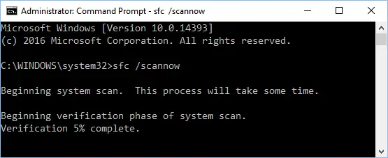 Command Prompt: sfc /scannow command