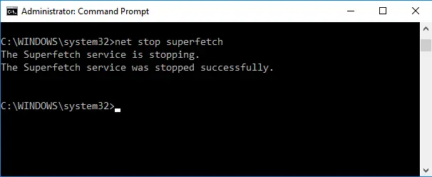 Stop Superfetch via Command Prompt in Windows 10