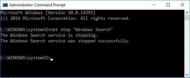 Stop Windows Search via Command Prompt in Windows 10