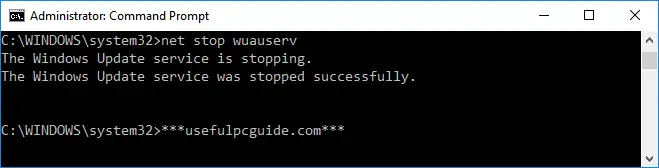 Stop Windows Update with Command Prompt - net stop wuauserv