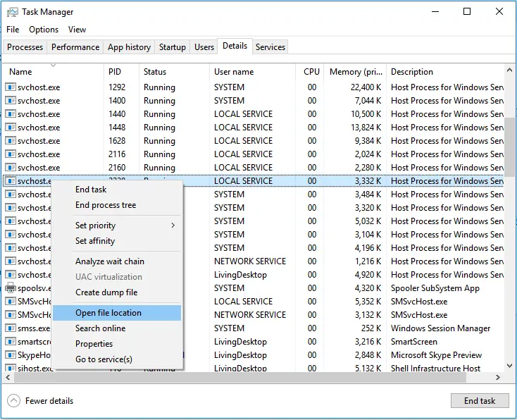 Open svchost.exe file location