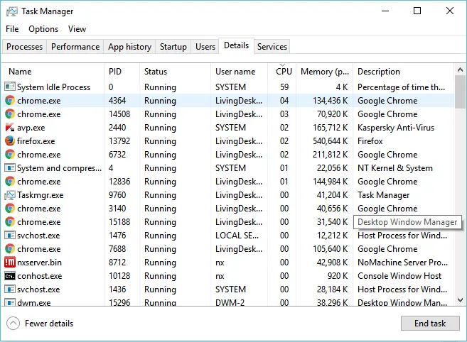 Task Manager - Details tab