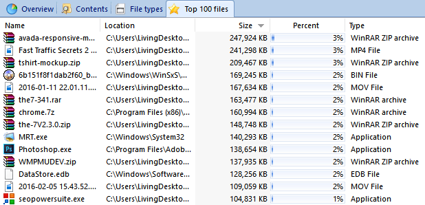 top 100 large files in Windows