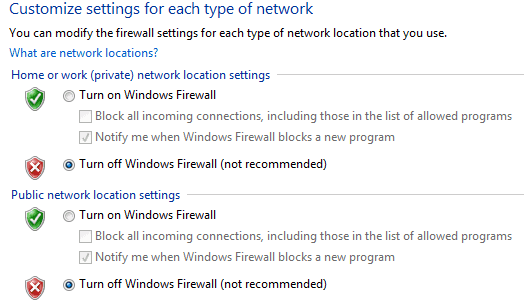 Turn Off Windows Firewall