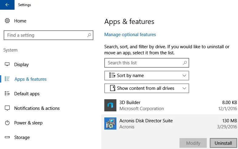 Uninstall Windows 10 apps and features
