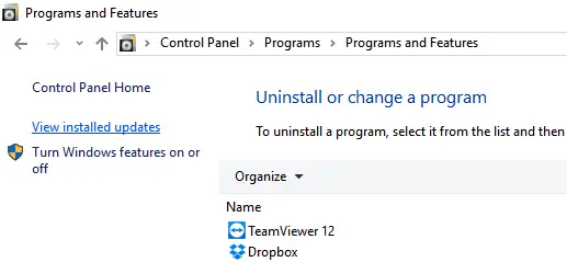 View installed updates in Windows